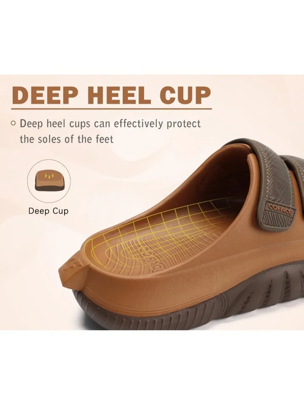 Men's Khaki\Brown Recovery Sandals Orthopaedic Walking Slides Adjustable Thick